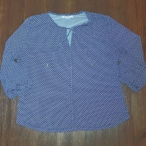 Liz Claiborne Petite XL Women's Navy Blue and White Top Shirt Blouse PXL